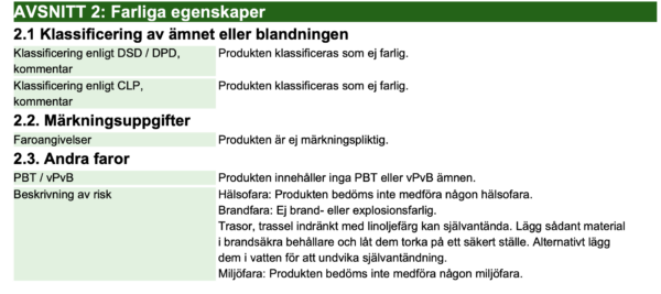 Farliga egenskaper rå linolja