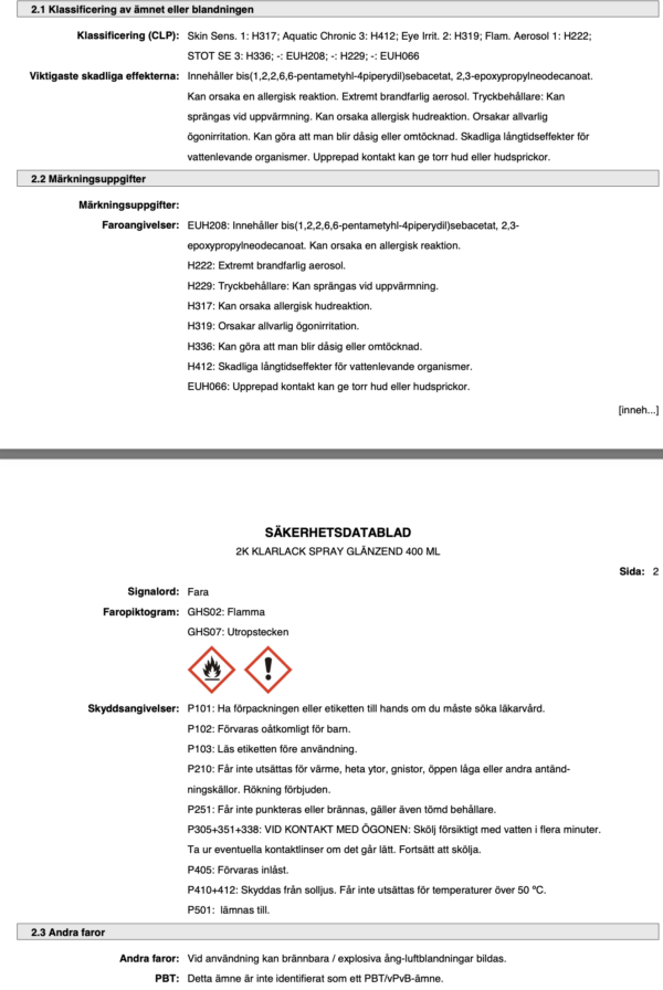 Farliga egenskaper 2k klarlack prosol spraylack