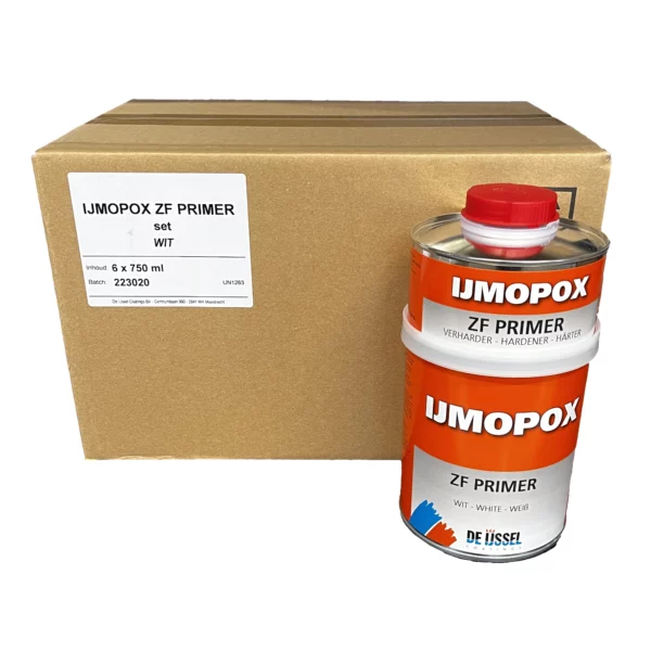 IJmopox ZF Primer är en vit lösningsmedelsbaserad epoxiprimer för polyester, stål eller aluminium. Härdar snabbt i låga temperaturer. Sprutbar eller rollas. Köp 6 st 750 ml-set för bästa pris hos www.de-ijssel-coatings.se