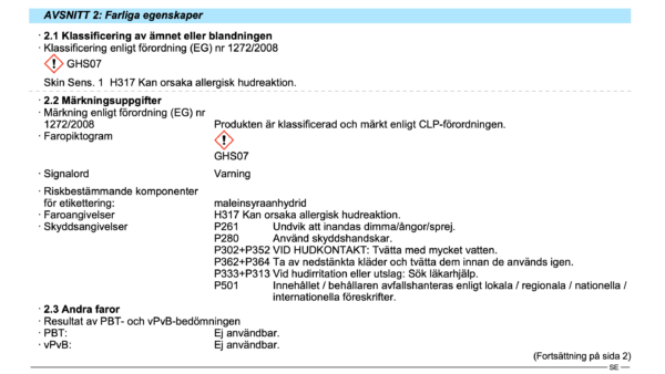 Farliga egenskaper poltix pigmentpasta