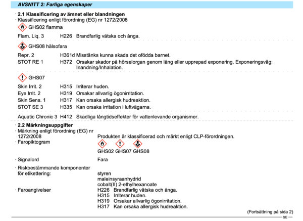 Farliga egenskaper poltix gelcoat