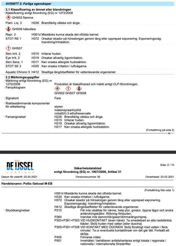 Farliga egenskaper poltix gelcoat m-eb