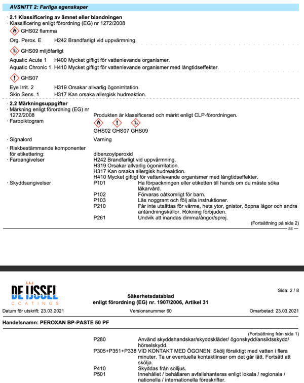 Farliga egenskaper poltix vezelplamuur glasfiberspackel b