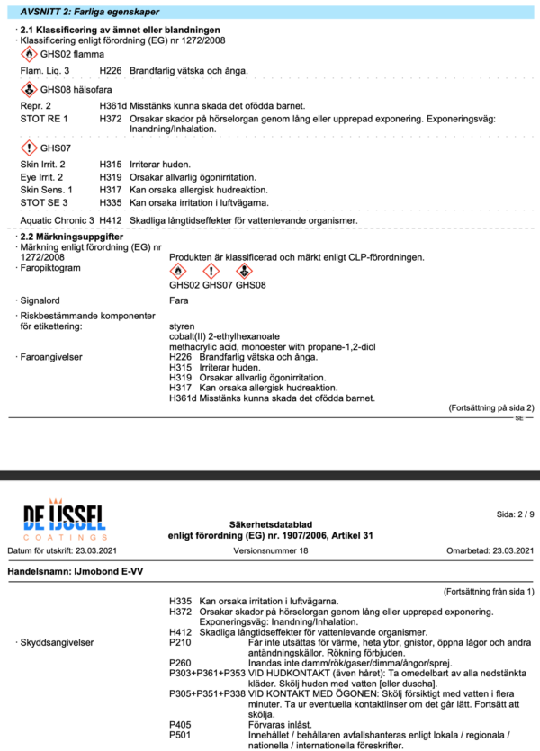 Farliga egenskaper ijmobond bondingpaste e-vv