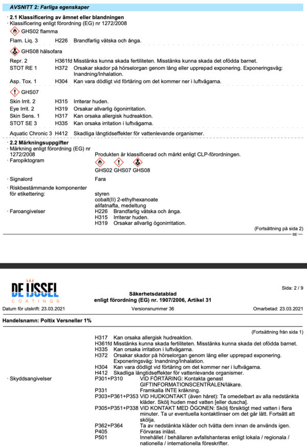 Farliga egenskaper poltix accelerator 1 %