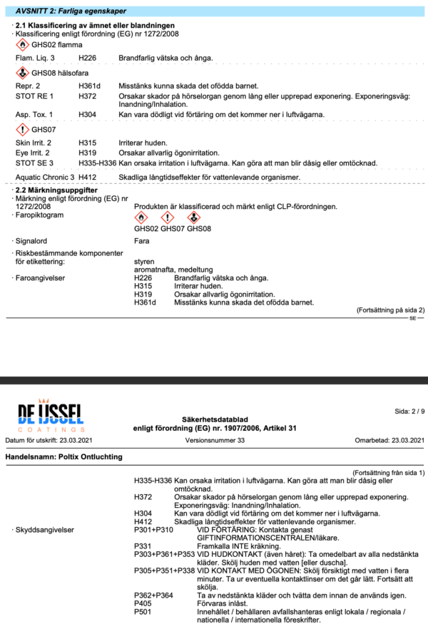 Farliga egenskaper poltix ontluchting