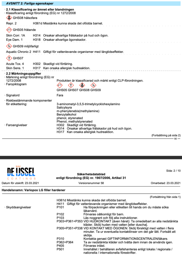 Farliga egenskaper Variopox LG Filler B