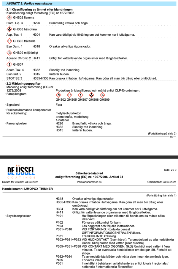 Farliga egenskaper ijmopox verdunner epoxiförtunning